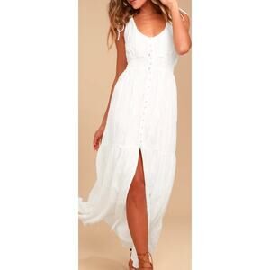 Lulu's White Maxi Dress with Front Buttons